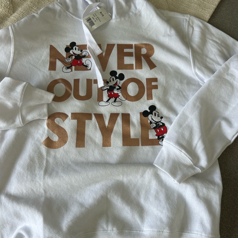 Disney White Hoodie with Mickey Mouse and Gold Text